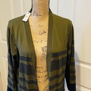 New with Tags! Talbot Open Cardigan in Olive and Navy (Size Large)